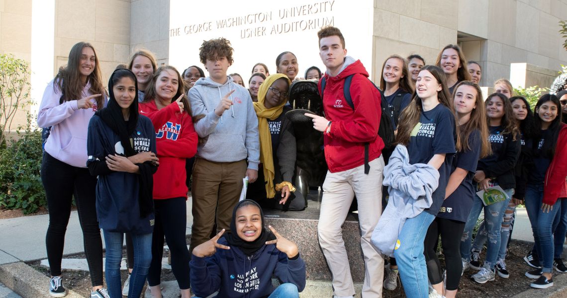 Group of students by the GW Hippo